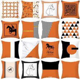 Pillow Orange Cover Short Plush Horse Velvet Geometric Decorative Pillows For Sofa Home Decor Case