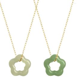 Pendant Necklaces Natural Jade Necklace Hollow Carved Flower Shaped Dainty Choker Fashion Charm Chinese Jewelry