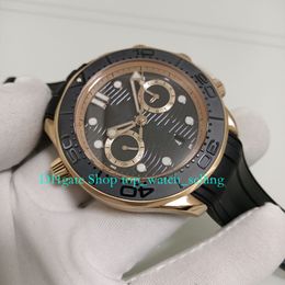 Rose Gold Automatic Chrono Watches for Men's 44mm Black Dial Rubber Bands CAL.9901 Movement Mechanical Sport Wristwatches Mens Chronograph Watch