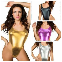 Womens Jumpsuits Rompers High Elastic Women Sexy Bodysuits Leather Catsuit Fetish Swimsuit Erotic Japanned Shiny Patent Swimwear 230214