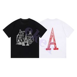 Luxury Fashion Brand Mens T Shirt Cartoon Graffiti Letter Print Short Sleeve Round Neck Summer Loose T-shirt Top Black White