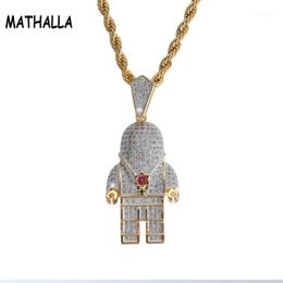 Pendant Necklaces MATHALLA Hip Hop Jewellery Zircon Astronaut Iced Out Cool Mens Necklace Gold Chain For Men Fashion Necklace1