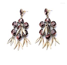 Dangle Earrings Antique Gold Colour Crystal Stone Pendant Drop Metal Leaves For Women Statement Jewellery