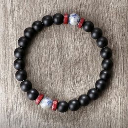 Strand Fashion 8mm Stone Bracelets Women/Men Elastic Bracelet&Bangle Black Rounded Beaded Tiger Eye Spacer Wooden Jewelry Pulsera Gifts