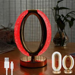 Table Lamps Crystal Lamp LED Light O-shaped Dimmable Desk Portable Ambient Night Creative Bedside