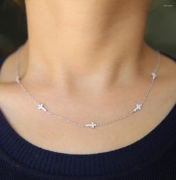 Chains Good Luck Cz Cross Link Chain Delicate Minimal Silver Jewlery Vermeil 925 Sterling 18" Sideway Necklace For Girl