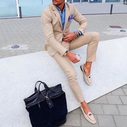 Men's Suits Fashion 2 Pieces Khaki Slim Fit Mens (Jacket Pants) Groom Tuxedos Groomsman Man Suit Wedding For Men