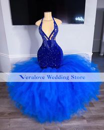 Sexy Royal Blue Evening Dress Mermaid Ruffles Skirt for Women 2k23 Sequins Graduation Birthday Gala Party Prom Dresses