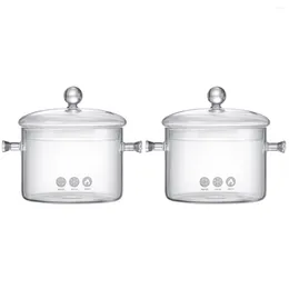 Bowls 2pcs Noodle Cooking Pot Glass Stewing Soup Stew With Lid Transparent Ramen Holder