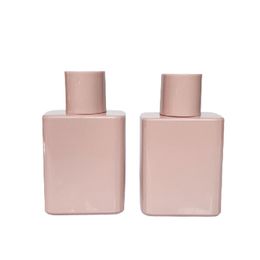 30ml 50ml Empty Glass Perfume Bottle Silver Spray Pump Plastic Cover Cosmetic Packaging Pink Square Portable Sample Refillable Vials