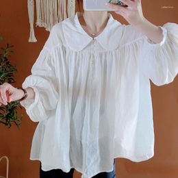 Women's Blouses 2023 Spring Japanese Mori Girl Doll Collar Cotton Linen White Lantern Sleeves Thin Loose Shirt