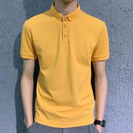 Mens Polos Mens POLO Shirt Summer Colourful Short Sleeve Ice Silk Cotton Button Up Top Boys Yellow Sports Shirts Oversize 3xl 4xl