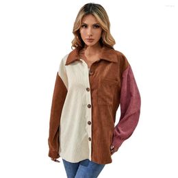 Women's Blouses Women Autumn Coat Color Block Single-breasted Buttons Lady Soft Cardigan Turn-down Collar Spring Clothes