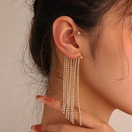 Silver Gold Plated Clip on Tassel Earring Cuffs Long Earrings Ear Clips Ear Cuff Without Piercing for Women Girls Bling Rhinestone Crystal Open Wedding Jewelry Gifts