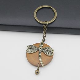 Key Rings brand New women Dragonfly Log Ancient Bronze Keychain bag fashion Jewellery bells key chain pendant key ring