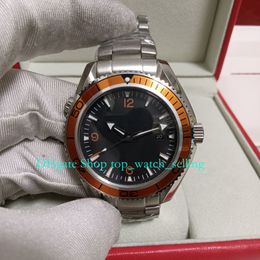 007 Automatic Watches With Box for Men Black Dial 42mm 600M Planet Orange Bezel Stainless Steel Bracelet Sport Professional Mechanical Mens Watch