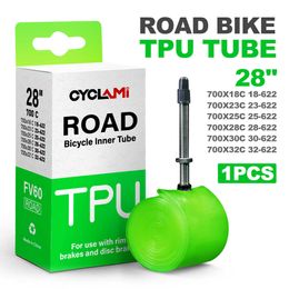 Tyres CYCLAMI Ultralight Bike Inner Tube 700X18 25 28 32c Road Bicycle TireTPU Material 65mm Length French Valve Super Light Ride Tyre 0213