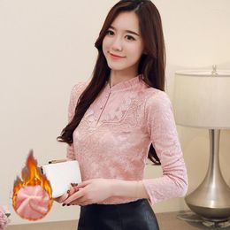 Women's Blouses Plus Velvet Thickened Lace Shirt Women Autumn Winter Size 2023 Korean Version Long Sleeve Blouse Shirts Tops 626G