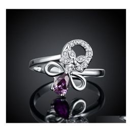 Band Rings Flower Wendding Party Ring Colorf Jewellery Womens Crystals Drop Delivery Dhrxo