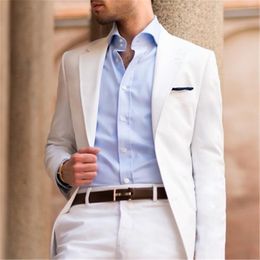 Men's Suits & Blazers White Men For Wedding 2pieces(Jacket Pants Tie) Custom Made Groom Casual Simple Stylish Tuxedo Terno Fashion Blazer404