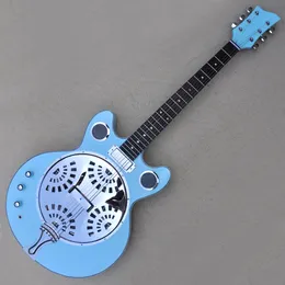 Factory Custom Blue and Gold Electric Guitar Left handed Resonant Cavity Rosewood Fretboard Chrome Hardware Maple Body Offer Customized