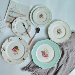 Plates Cake Plate Vintage Dessert Dishes Ceramic Pastoral Style Dinner Household Service Tableware Retro Wedding