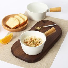 Bowls Japanese Lamian Noodles Bowl White Simple Wooden Handle Breakfast Home Cute Tableware Bamboo Ceramic Salad