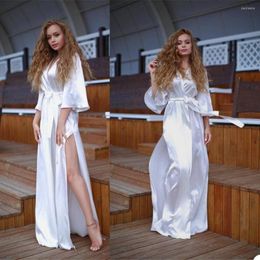 Bridesmaid Dress White Women Sleepwear Side Split Satin Bathrobe Custom Made Middle Sleeves Floor Length Sleep Gowns