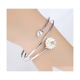 Bangle Sier Lotus Flower Bracelet For Women Wedding Jewelry Gifts Cuff Bangles Drop Delivery Bracelets Dhdki