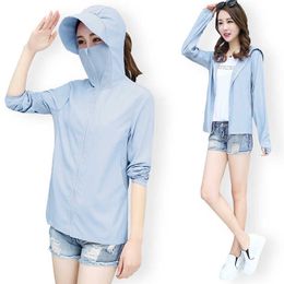 Outdoor T-Shirts Summer Cardigan Women Thin Sunscreen Jacket Lady Coat Hooded 2022 New UV Sun Protection Outwear Female Beach Anti Spray Safety J230214
