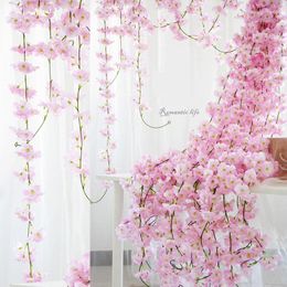 Decorative Flowers 2m Cherry Blossom Rattan Three-layer Petal Air-conditioning Sewer Pipe Wedding Flower Wall Arch Decoration