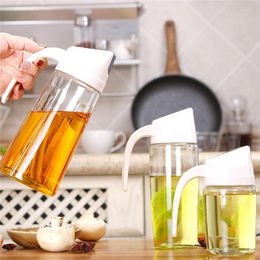 Storage Bottles Household Automatic Open Closed Oil Can Kitchen Multi-purpose Transparent Dust-proof Leak-proof Glass Seasoning Bottle