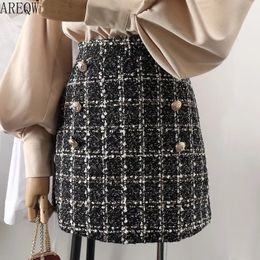 Skirts Tweed Skirt For Women In Autumn Spring Korean White Black Chic Short Skirt With High Waist Mini Skirts 230213