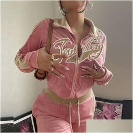 Women'S Two Piece Pants Jaded Y2K London Set Women Tracksuits Autumn Winter Streetwear Letter Embroidery Long Sleeve Jacket Sets 210 Dhtjj