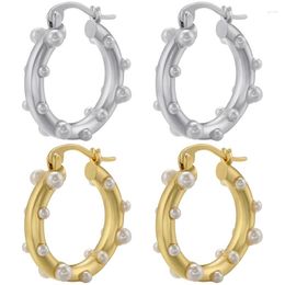 Hoop Earrings ZHUKOU Exquisite Pearl Round Huggie Fashion Women Brass Gold Plated Jewelry Wholesale VE743