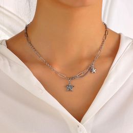 Pendant Necklaces Simple Stainless Steel Chain Necklace With Rhinestone Star For Women Drop Female Trendy Jewelry CN119