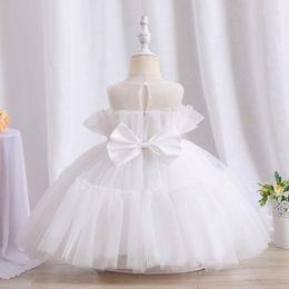 Girl Dresses 12M Baby Bow Tutu Gown Flower White Dress For Wedding Infant Baptism Born One Year Birthday Party Outfits