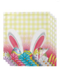 Table Napkin Easter Eggs Ears Yellow Plaid Napkins Handkerchief Wedding Banquet Cloth For Dinner Party Decoration