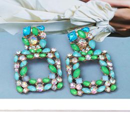 Dangle Earrings Juran Colorful Large Square Hollow-out Luxury Rhinestone Crystal Earring Wedding Party Jewelry For Women Fashion