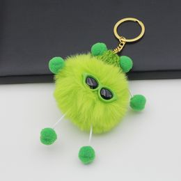 Key Rings new Christmas cute cartoon women keychain rabbit fur elf small briquettes plush ball doll bag car pendant green key c