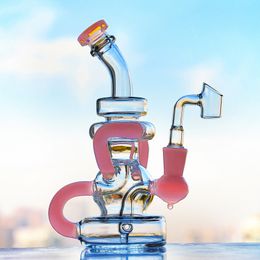 recycler oil rig Custom handmade cheaper water glass pipe Handle smoking pipe glass bong water pipe pink purple 8inch pink