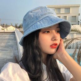 Wide Brim Hats Retro Washed Denim Bucket Hat Women Men Wide Brim Fordable Fisherman Panama Caps Spring Summer Outdoor Tour Visor Sun Caps R230308