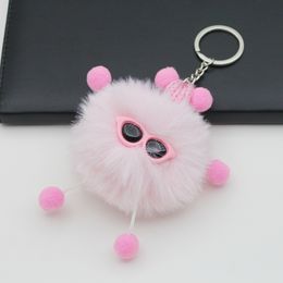 Key Rings Christmas cute cartoon women key ring pink rabbit fur elf small briquettes plush ball doll bag car pendant cute key c