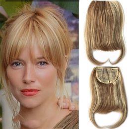 Bangs 27P613 Blonde Mixed Brown Color Brazilian Human Hair Clipin Full Fringe Short Straight for women 68" 230214