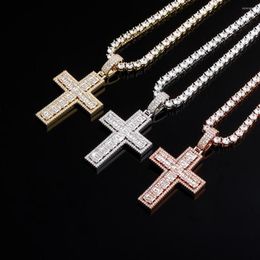 Pendant Necklaces GUCY High Quality Baguette Cross Necklace With 4mm Tennis Chain Cubic Zircon Men's Women Hip Hop Rock Jewellery