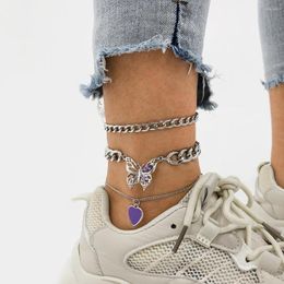 Anklets Lalynnly Punk Style Butterfly Love Chain Anklet For Women Girls Multilayer Jewelry Wholesale Gifts Foot Bracelet A0113