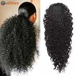Hair band Kinky Curly s Drawstring Puff tail Brazilian Real Human Clip in Tail African American 230214