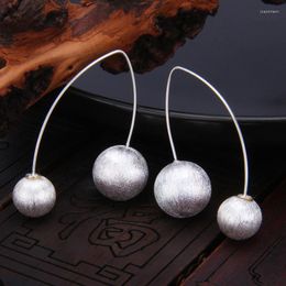 Hoop Earrings MeiBaPJ Real S925 Sterling Silver Retro Brushed Round Ball Simple Exaggerated Fine Fashion Party Jewellery