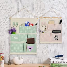 Storage Bags Cotton Linen Hanging Bag 7 Pockets Wall Mounted Wardrobe Hang Pouch Cosmetic Toys Home Organizer