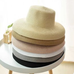 Wide Brim Hats 2019 Hot Summer Women Boater Beach Hat Female Casual Panama Hat Lady Brand Classic Flat Bowknot Straw Sun Hat Women Fedora R230214